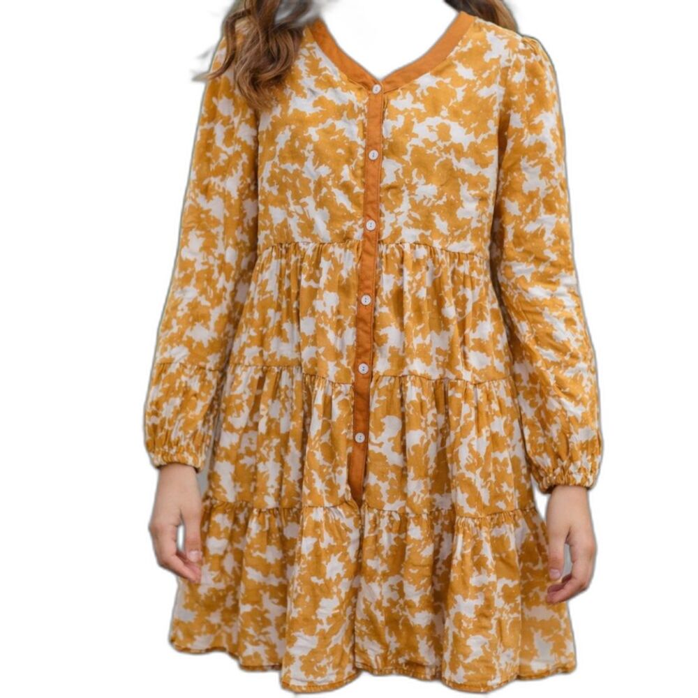 SALT Girls Yellow Tencel Tiered Dress Size 11/12 Y Modest Flutter Sleeve Midi